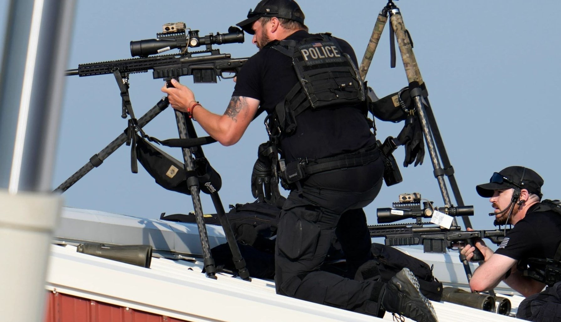 Picture of snipers on the roof of the Butler Farm pointed at 3 o'clock direction