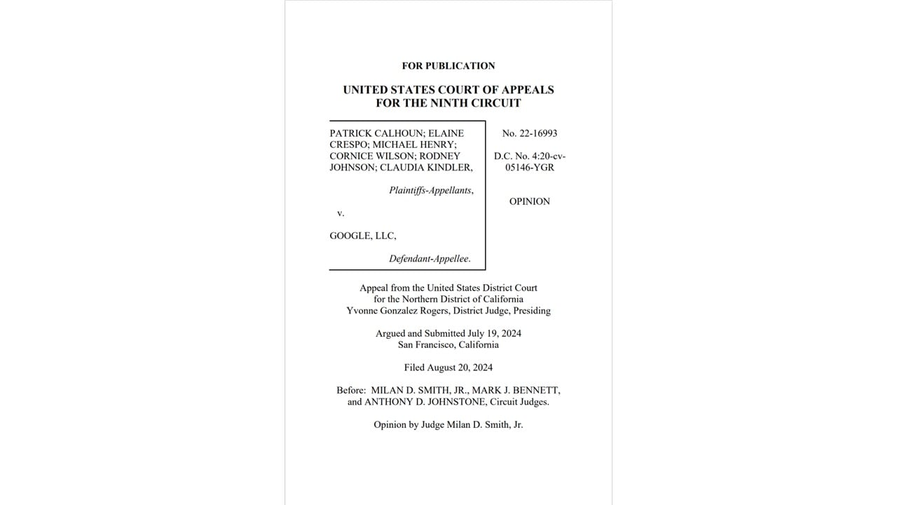 Ninth Circuit Court Decision in CALHOUN V. GOOGLE LLC