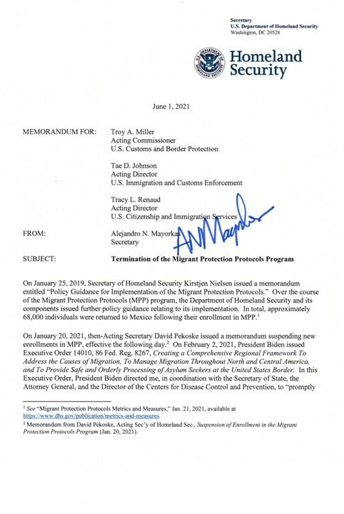 Picture of Termination of the Migrant Protection Protocols Program Document