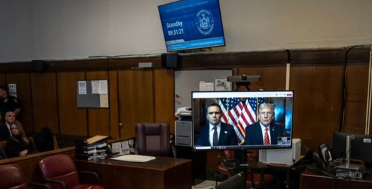 Picture of the New York Surpreme Courtroom, the President Elect Trump, and his attorney in the Hush Money Sentencing Case.